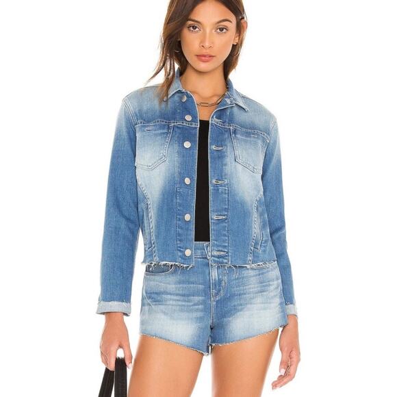 L'AGENCE Janelle Slim-Fit Raw Denim Jacket •L• Jean Distressed Cropped Montana - Picture 1 of 13
